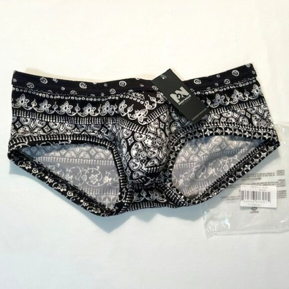 N2N Bodywear Size L Provence Micro Boxer Briefs/Trunks - Black/White - Batik - Picture 1 of 12